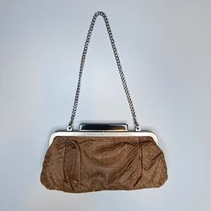 BCBGMaxAzria Textured Brown Clutch with Chain Strap